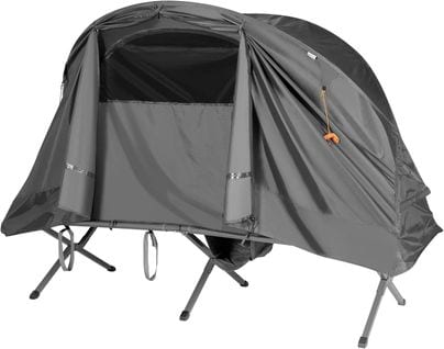 Tente Camping Surélevée Pour 2 Personnes Matelas Auto-gonflant Sac Transport Gris