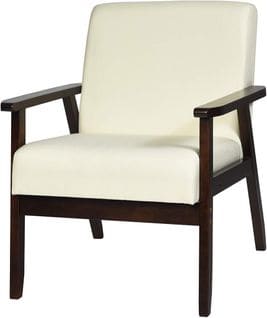 Fauteuil Salon/chaise Rétro, Rembourrée Souple Cadre En Bois D'hévéa,surface En Tissu Lin, Pour Sal