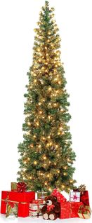 Sapin De Noël Moitié Artificiel Pré-illuminé 210 Cm 150 Lumières LED Blanc Chaud Arbre De Noël