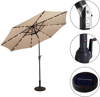 Parasol De Jardin Dia 300 Cm/parasol Déporté Et Inclinable De Jardin Avec 24 LED Beige