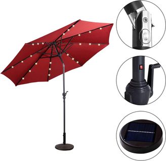 Parasol De Jardin Dia 300 Cm/parasol Déporté Et Inclinable De Jardin Avec 24 LED Vin Rouge