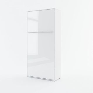 Lenart Armoire Lit Escamotable Vertical 90x200 Cm Blanc Brillant Lit Rabattable Lit Mural Consus Pro