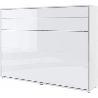 Lenart Armoire Lit Escamotable Horizontal 160x200 Cm Blanc Brillant Lit Rabattable Lit Mural"consus"