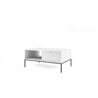 Table Basse Blanc 104x68x46cm Design Moderne Avant Rainuré Et Tiroir De Haute Qualité Modèle Noemie