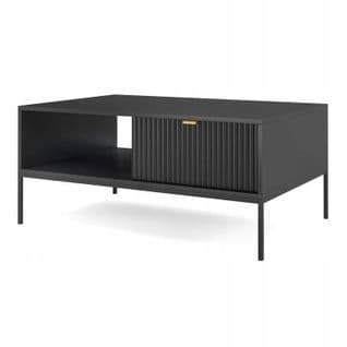 Table Basse Noir 104x68x46cm Design Moderne Avant Rainuré Avec Tiroir De Haute Qualité Modèle Noemie