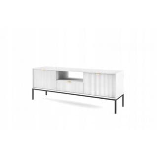 Meuble TV Blanc 154x56x39cm Noemie Meuble Hi-fi Commode TV Sur Pied