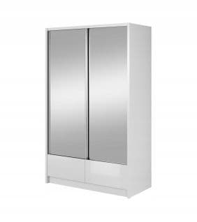 Armoire Placard 134x62x214cm Porte Coulissante Tiroirs Miroir Étagères Blanc Brillant Ariana2