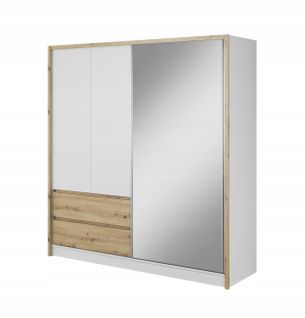 Armoire Placard 204x62x214cm Avec Penderie Et Étagères Et Tiroirs Blanc Mat/chêne Artisan Sarid