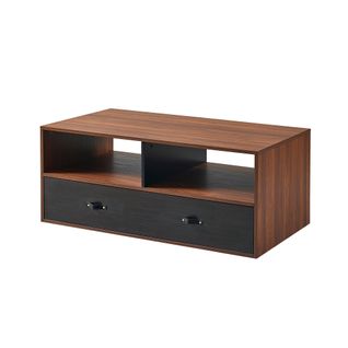 Table Basse Henry Avec Poignée Cuir Pu, Finition Noyer Noir