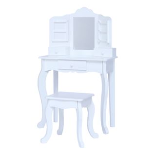 Coiffeuse Enfant Table De Maquillage Avec Miroir Et Tabouret Blanche