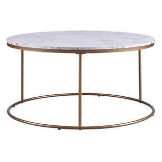 Table Basse Ronde En Bois Effet Faux Marbre Laiton