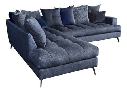 Canapé d'angle fixe gauche GIMINI tissu bleu foncé