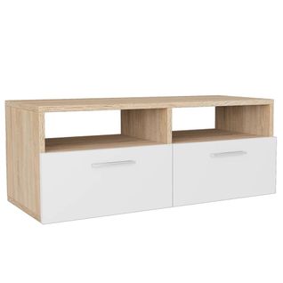 Meuble Télé Buffet TV Télévision Design Pratique Aggloméré 95 Cm Chêne Et Blanc 2502019/2