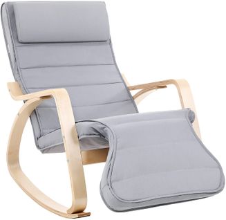 Fauteuil À Bascule Rocking Chair Avec Repose-pied Réglable En 5 Niveaux Charge Max 150 Kg Gris 12_0