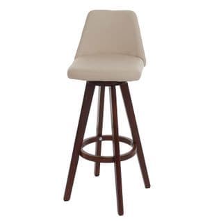 Tabouret De Bar Chaise De Comptoir En Synthétique Crème Pivotant Pieds En Bois Foncé 04_0005278