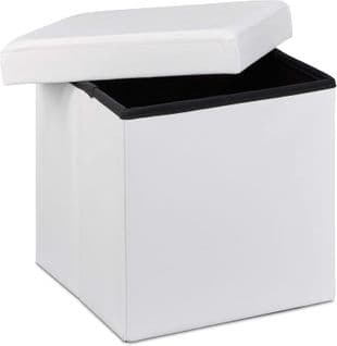 Pouf Pliant Meuble De Rangement Stable Similicuir 38 Cm Blanc 13_0002806