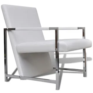 Fauteuil Chaise Siège Lounge Design Club Sofa Salon Avec Pieds Chromés Similicuir Blanc