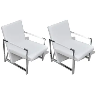 Fauteuil Chaise Siège Lounge Design Club Sofa Salon 2 PCs Avec Cadre Chromé Cuir Synthétique Blanc