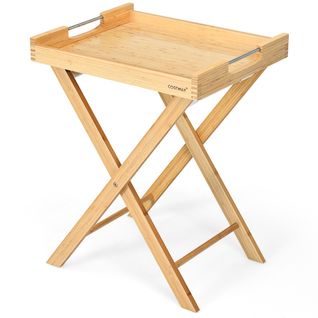 Table D'appoint Pliante En Bambou Avec Plateau Amovible Petite Table Basse Avec Poignée En Acier In