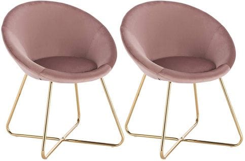 Lot De 2 Chaises De Cuisine Velours Et Pieds Métal Rose 19_0000304