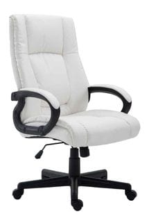 Fauteuil De Bureau XL Sur Roulettes Avec Accoudoirs Mécanisme D'inclinaison Plastique Pvc Blanc