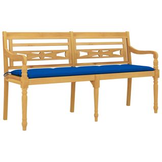 Banc De Jardin Meuble De Patio D'extérieur Terrasse Avec Coussin Bleu 150 X 51,5 X 84 Cm Bois