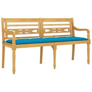 Banc De Jardin Meuble De Patio D'extérieur Terrasse Avec Coussin Bleu Clair 150 Cm Bois De Teck