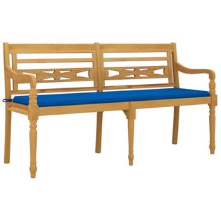 Banc De Jardin Meuble De Patio D'extérieur Terrasse Avec Coussin Bleu Royal 150 Cm Bois De Teck