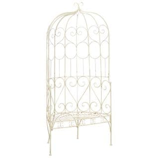 Banc De Jardin Meuble De Patio D'extérieur Terrasse 95 X 54 X 200 Cm Fer Blanc Antique