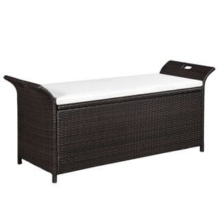 Banc De Jardin Meuble De Patio D'extérieur Terrasse Avec Coussin 138 Cm Résine Tressée Marron