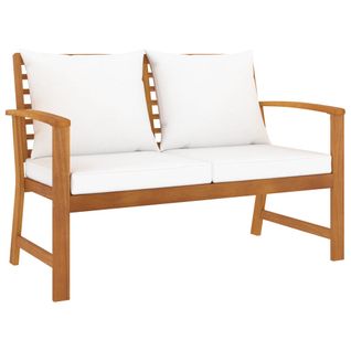 Banc De Jardin Meuble De Patio D'extérieur Terrasse Avec Coussin Crème 120 Cm Bois Solide D'acacia