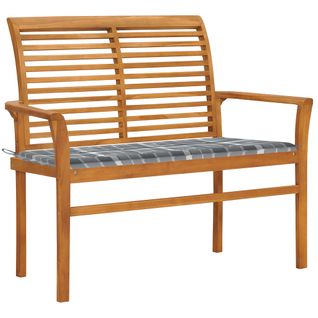 Banc De Jardin Meuble De Patio D'extérieur Terrasse Avec Coussin À Carreaux Gris 112 X 55 X 94 Cm