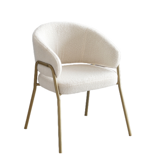 Chaise De Salle à Manger Blanche Moderne En Velours D'agneau, Finition Métal Dorée