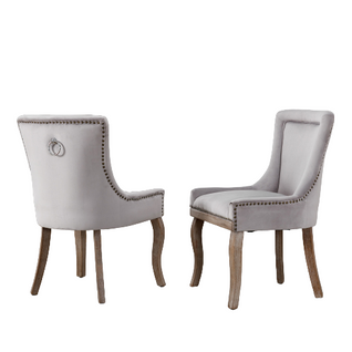 Lot de 2 Chaises de salle à manger luxueuse rembourré, pieds en bois massif, housse en velours, gris