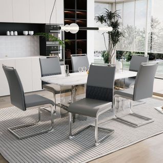 Lot De 6 Chaises De Salle à Manger Modernes, Dossier En Simili Cuir Pu Et Lin, Chaise D'appoint Remb