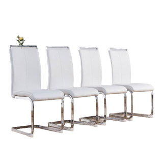 Lot de 4 Chaise cantilever, structure en métal chromé, rembourrée, revêtement en simili cuir, blanc