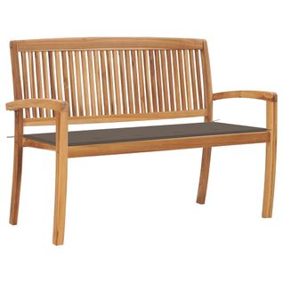 Banc De Jardin Meuble De Patio D'extérieur Terrasse Empilable Et Coussin 128,5cm Bois De Teck