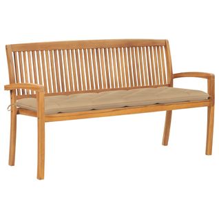 Banc De Jardin Meuble De Patio D'extérieur Terrasse Empilable Et Coussin 159 Cm Bois De Teck Massif