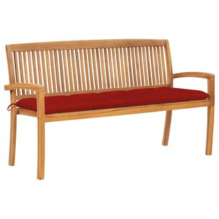 Banc De Jardin Meuble De Patio D'extérieur Terrasse Empilable Et Coussin 159 Cm Bois De Teck Massif