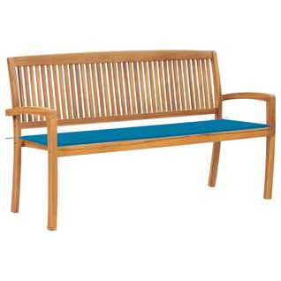 Banc De Jardin Meuble De Patio D'extérieur Terrasse Empilable Et Coussin 159 Cm Bois De Teck Massif