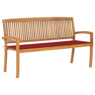 Banc De Jardin Meuble De Patio D'extérieur Terrasse Empilable Et Coussin 159 Cm Bois De Teck Massif