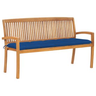 Banc De Jardin Meuble De Patio D'extérieur Terrasse Empilable Et Coussin 159 Cm Bois De Teck Massif