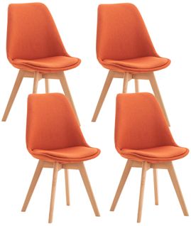 Lot De 4 Chaises De Salle à Manger Cuisine Bureau Style Scandinave En Tissu Orange Pieds En Bois 10