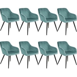 Lot De 8 Chaises Pieds Noir Siège De Salon Cuisine Salle à Manger Design Élégant Velours Turquoise