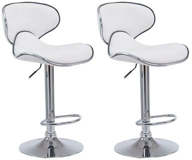 Tabouret De Bar Chaise De Bar X2 Hauteur Réglable Avec Repose Pieds En Synthétique Blanc Et Métal