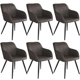 Lot De 6 Chaises Pieds Noir Siège De Salon Cuisine Salle à Manger Design Élégant Tissu Gris Foncé 0