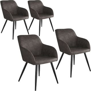 Lot De 4 Chaises Pieds Noir Siège De Salon Cuisine Salle à Manger Design Élégant Tissu Gris Foncé 0