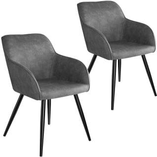 Lot De 2 Chaises Pieds Noir Siège De Salon Cuisine Salle à Manger Design Élégant Tissu Gris 08_0000