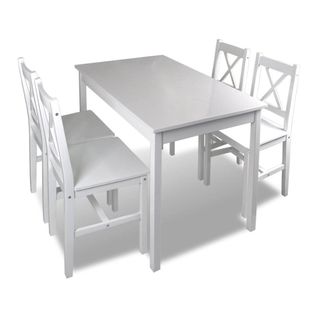 Ensemble Table Salle À Manger 108 Cm Salon En Bois De Pin Avec 4 Chaises Blanc 0902031