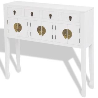 Buffet Bahut Armoire Console Meuble De Rangement En Style Chinois En Bois Massif Blanc 4402004